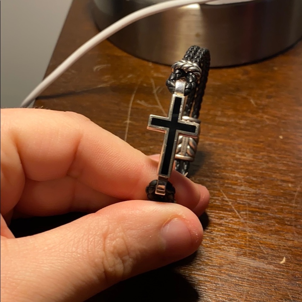 David Yurman cross bracelet with leather